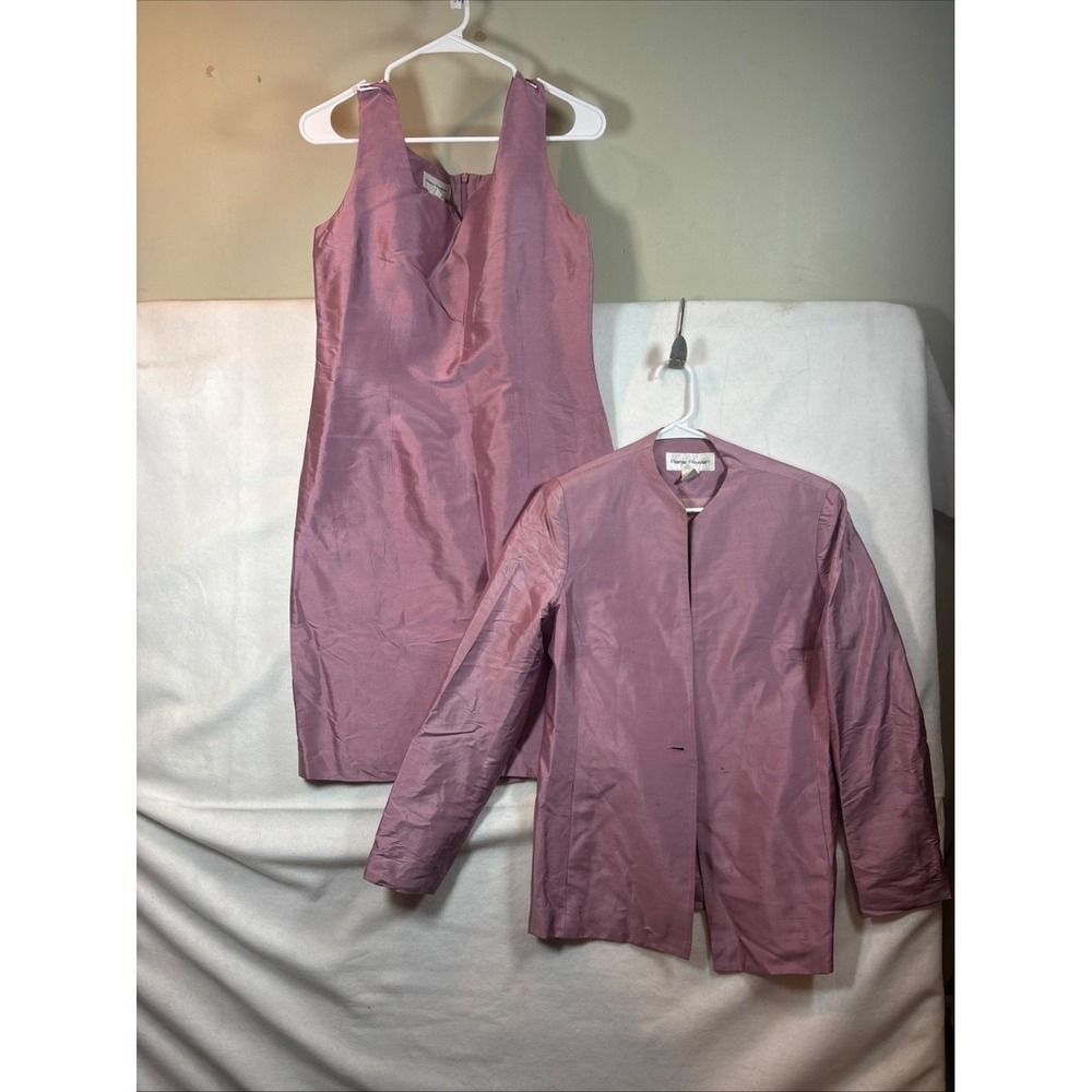 Rena Rowan Silk Dress Suit Set‎ Womens 10 Pink Excellent Shantung Sheath Blazer